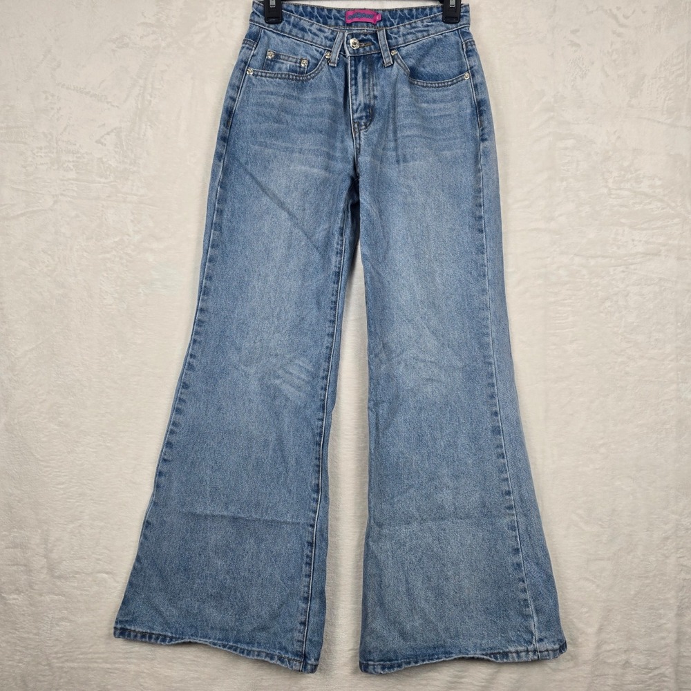 Edikted Womens XS Wide Leg Jeans Light Wash High Rise Blue‎ Denim 90s Retro